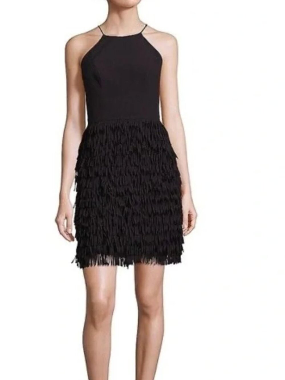 Aidan Mattox Black Fringe Mini Dress